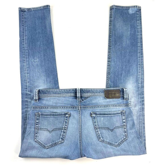 DIESEL THAVAR Denim Blue WASH 0848C Slim Skinny Jeans Mens Size 33x34 Distressed - Picture 5 of 14